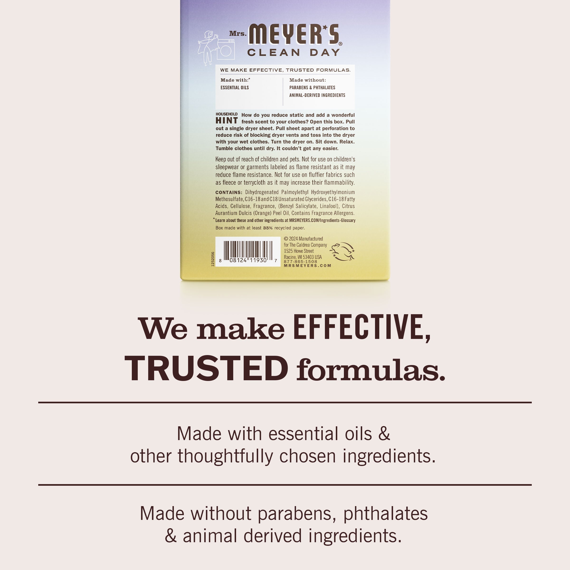 mrs meyers scented dryer sheets compassion flower back label